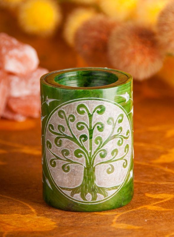 Aromalampe Yggdrasil-Lebensbaum aus Speckstein in grün